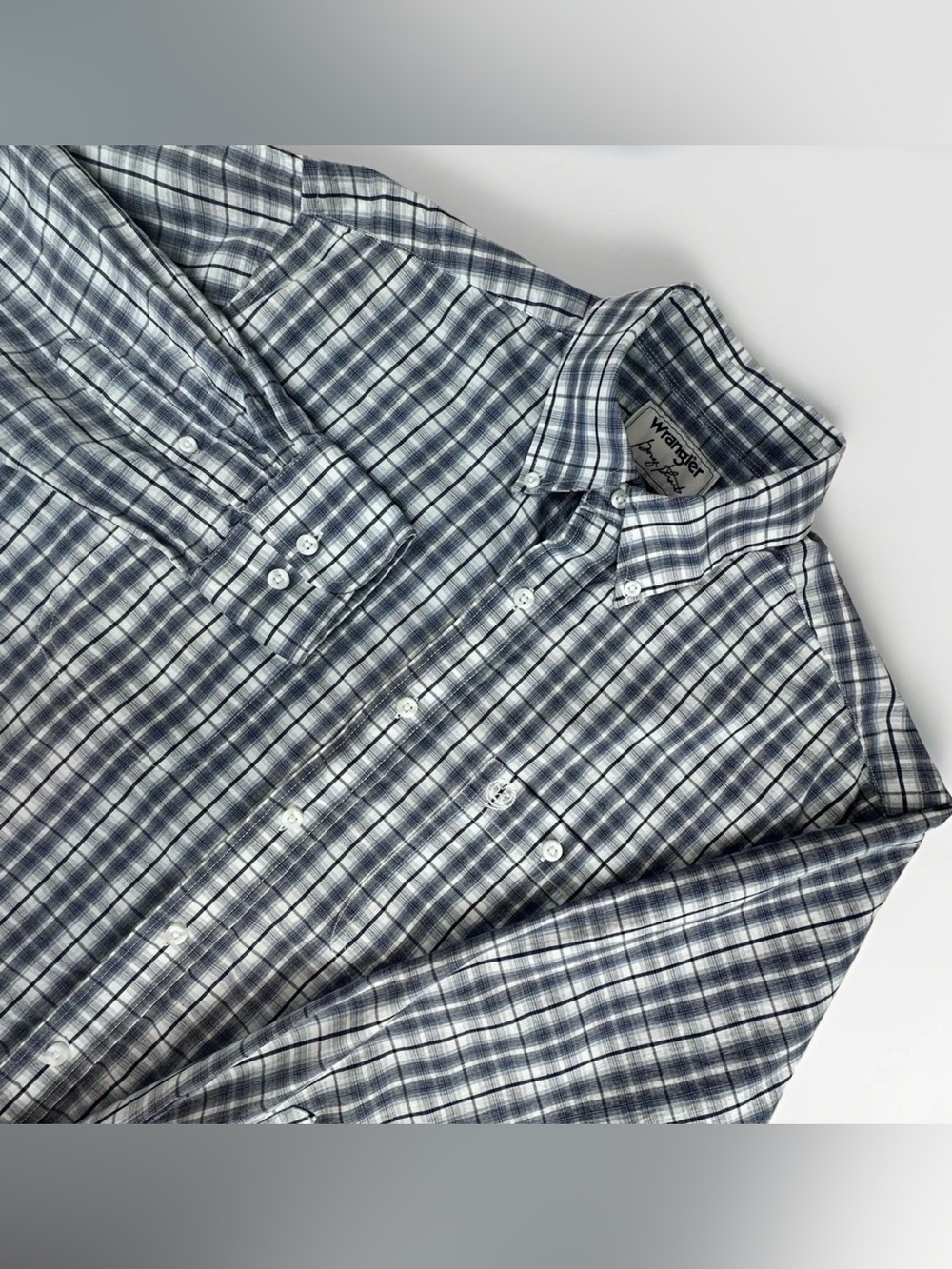 Wrangler George Strait Mens M Blue Plaid Stretch Western Button Down Shirt